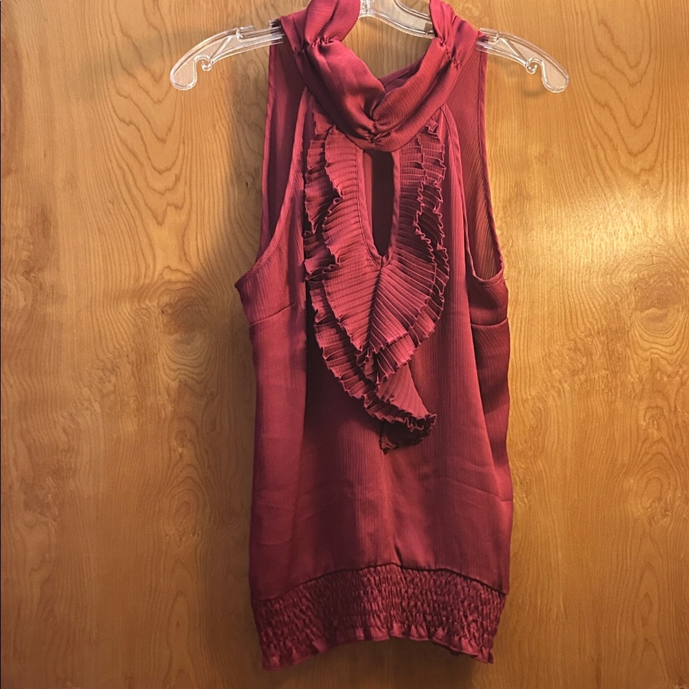 Candie's Ruffled Sleeveless Blouse in Deep Red